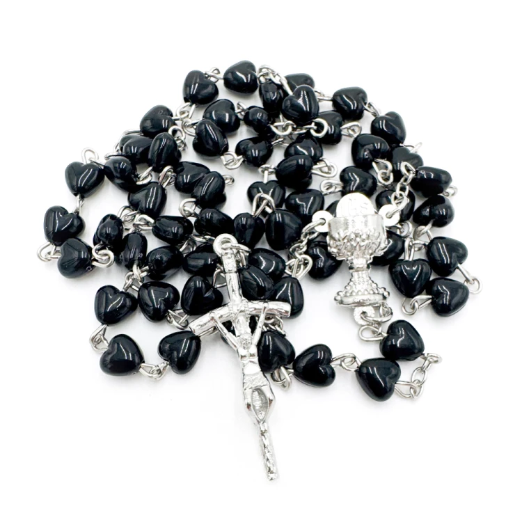 Różaniec komunijny serduszka czarne