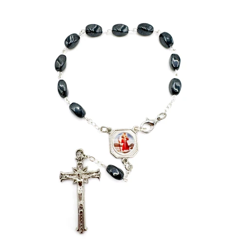 Różaniec ze św. Krzysztofem hematyt śrubka - dziesiątka