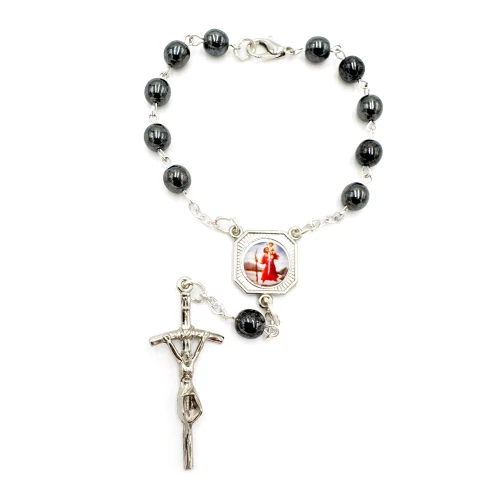 Różaniec ze św. Krzysztofem hematyt kulka - dziesiątka