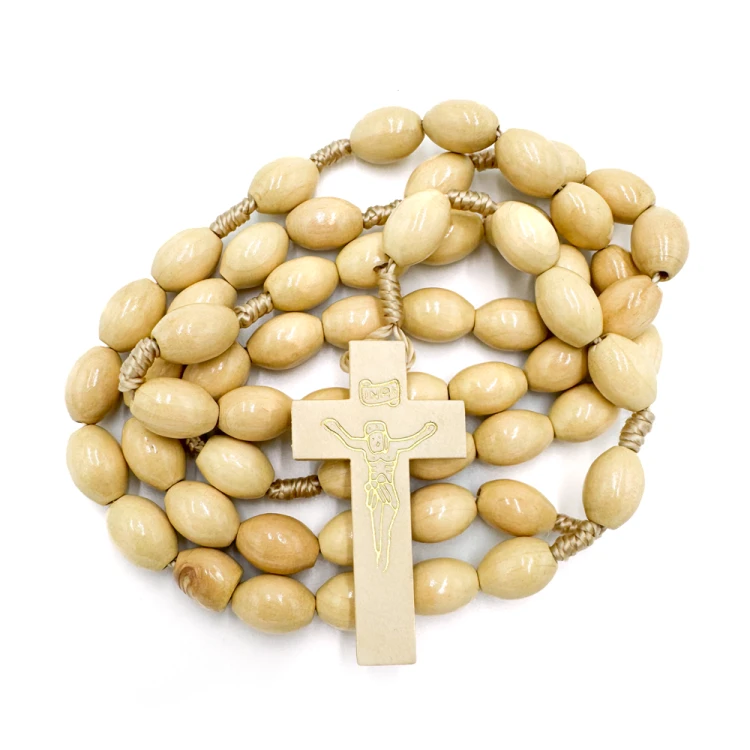 Różaniec drewniany na sznurku gruby - jasny