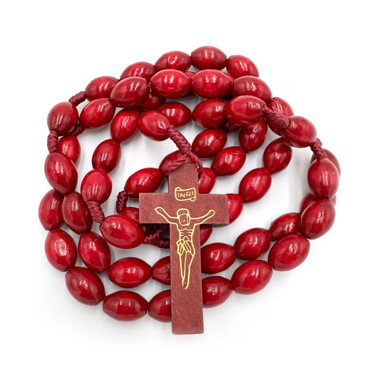 Różaniec drewniany na sznurku gruby - wiśniowy