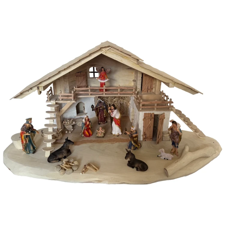 Szopka bożonarodzeniowa drewniana 93 cm - rękodzieło premium