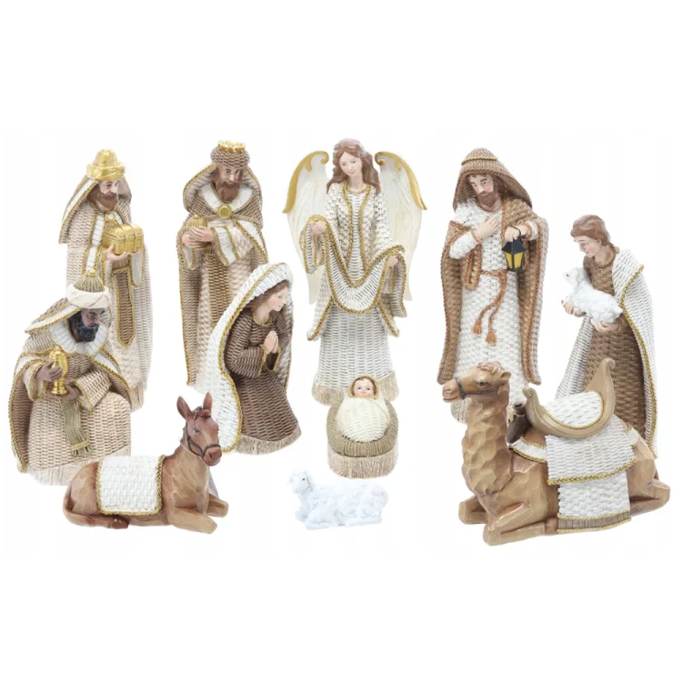 Figury do szopki 31 cm - zestaw 11 figur biało-brązowe