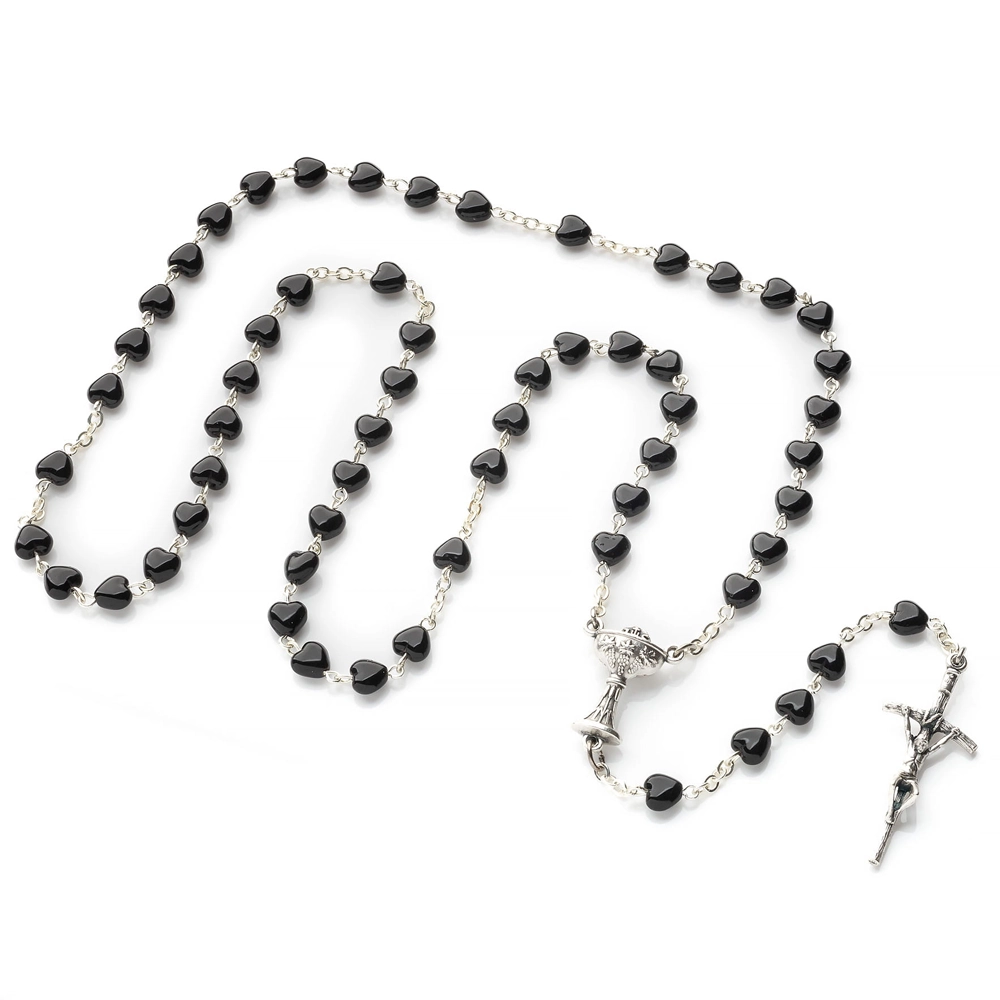 Różaniec komunijny serduszka czarne