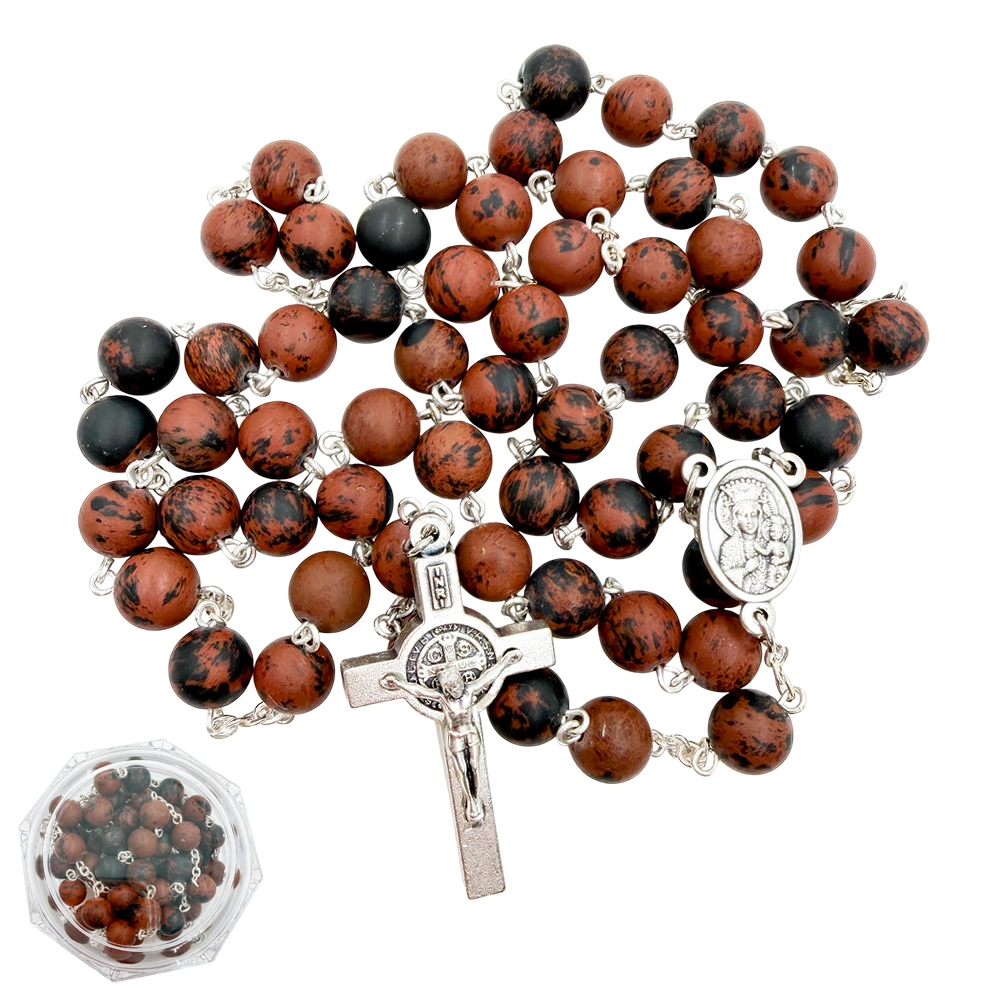 Różaniec z naturalnego obsydianu brązowego
