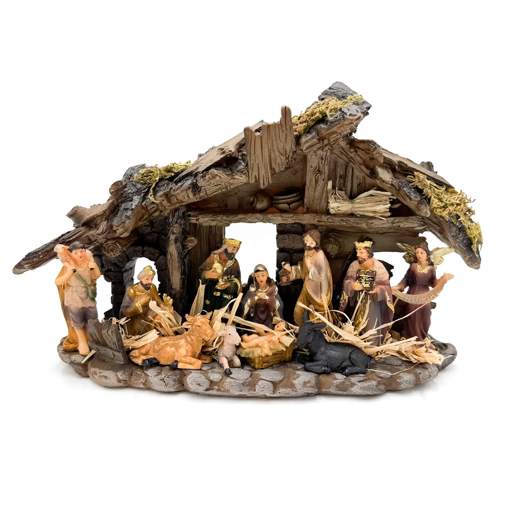 Szopka bożonarodzeniowa kamienna 28 cm z oświetleniem i figurami